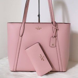 New Kate Spade Cara Large Leather Tote Wallet Set